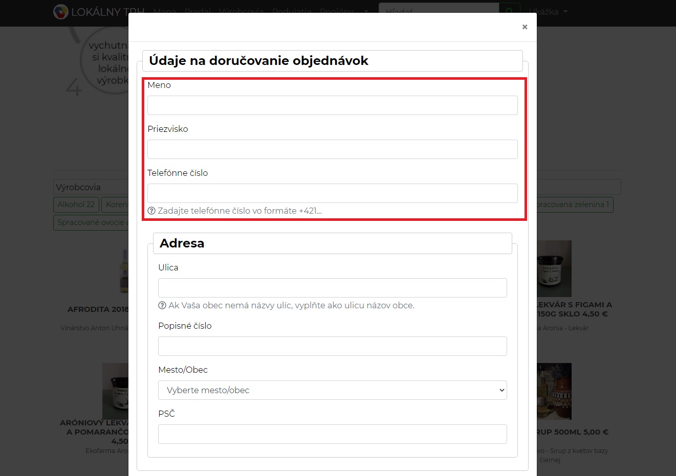 Objednávky na Lokálny trh