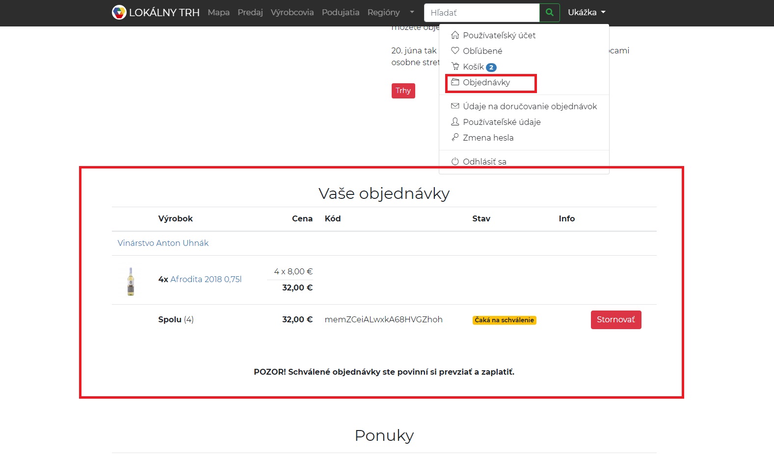 Objednávky na Lokálny trh